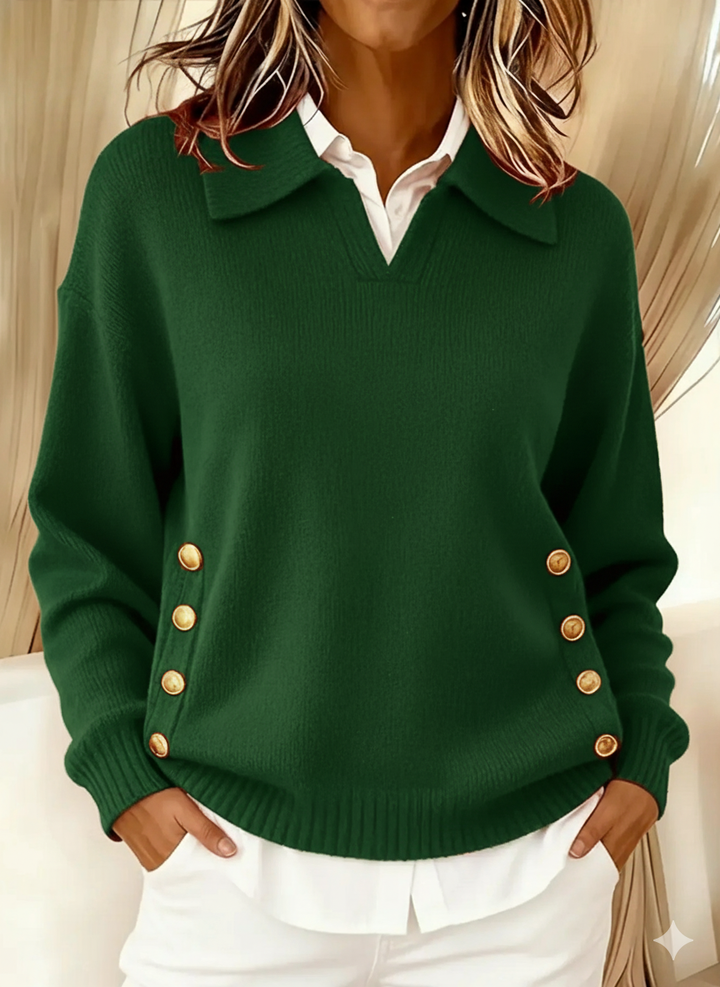 Vicenta | Polo Neck Jumper with Button Detail