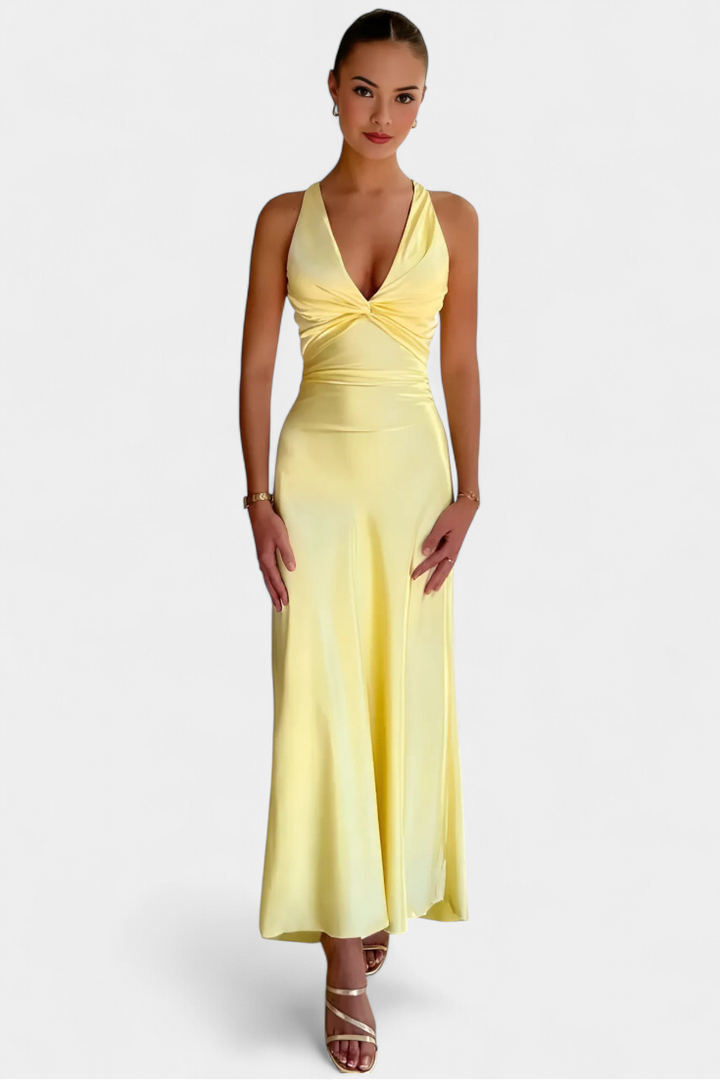 Lea Elegant V-Neck Dress with Gathered Waist