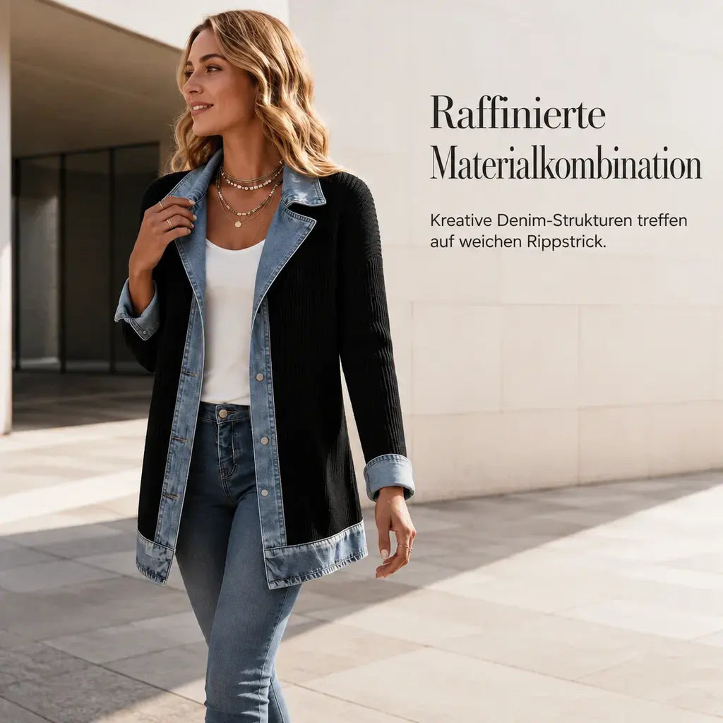 Greta™ | Elegant Denim Jacket with Knit Panels