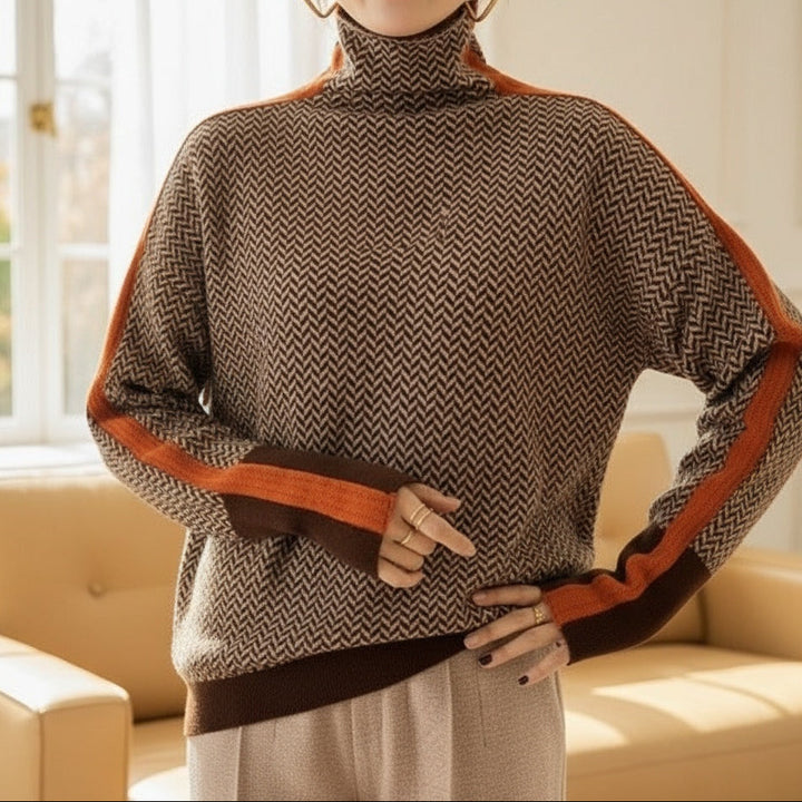 Eleanor | Luxe Herringbone High Neck Jumper