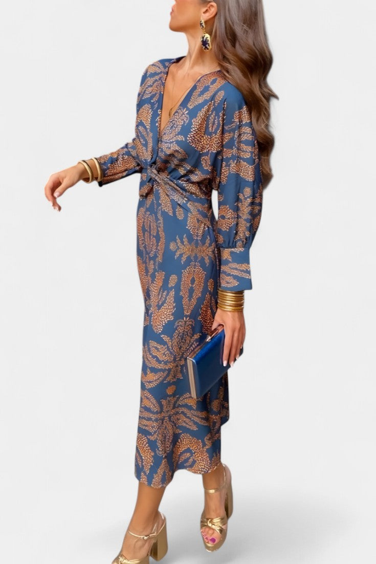 Ema - V-Neck Maxi Dress with Front Knot