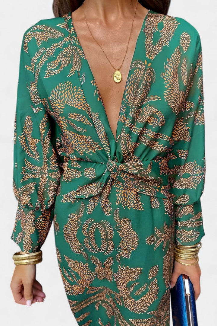 Ema - V-Neck Maxi Dress with Front Knot