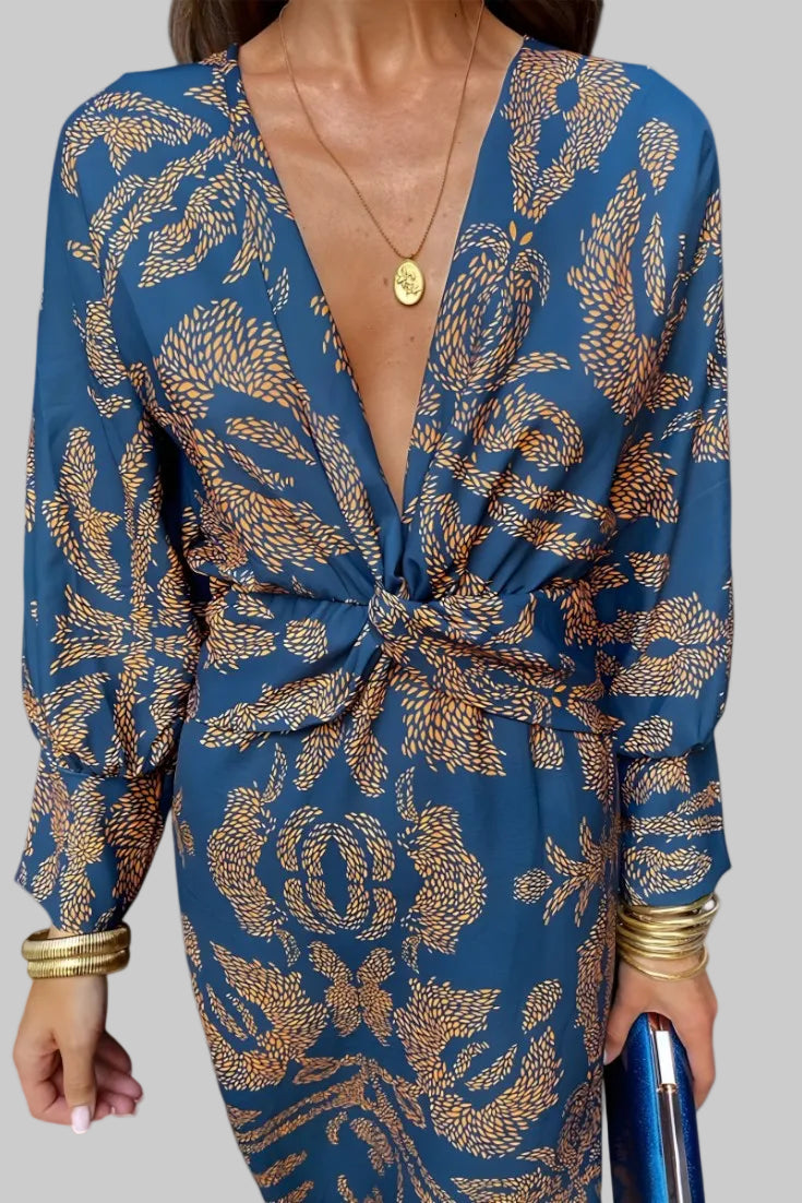 Ema - V-Neck Maxi Dress with Front Knot