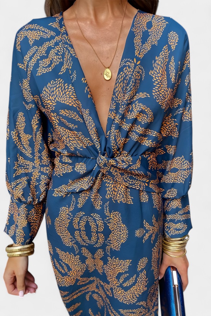 Ema - V-Neck Maxi Dress with Front Knot