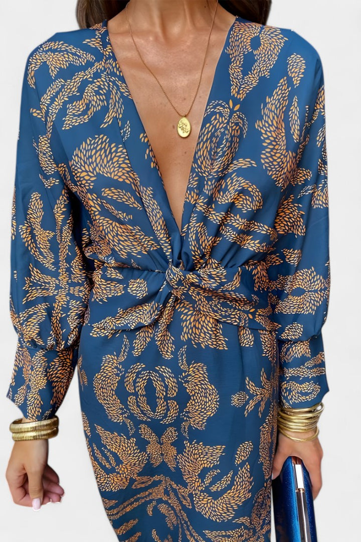 Ema - V-Neck Maxi Dress with Front Knot