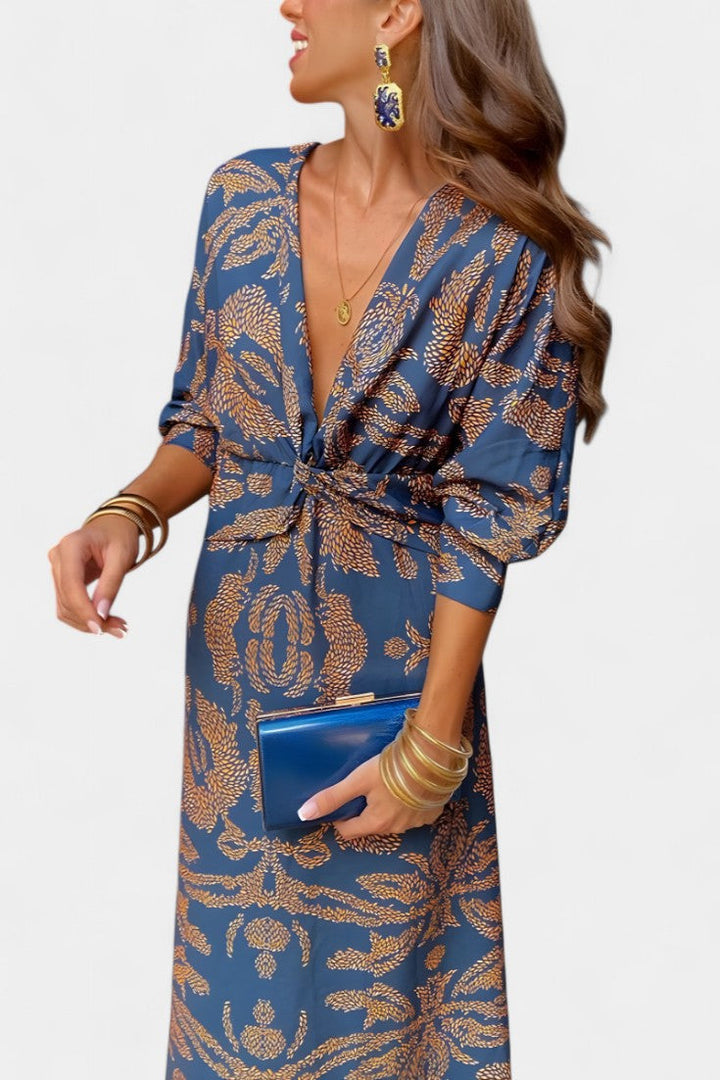 Ema - V-Neck Maxi Dress with Front Knot
