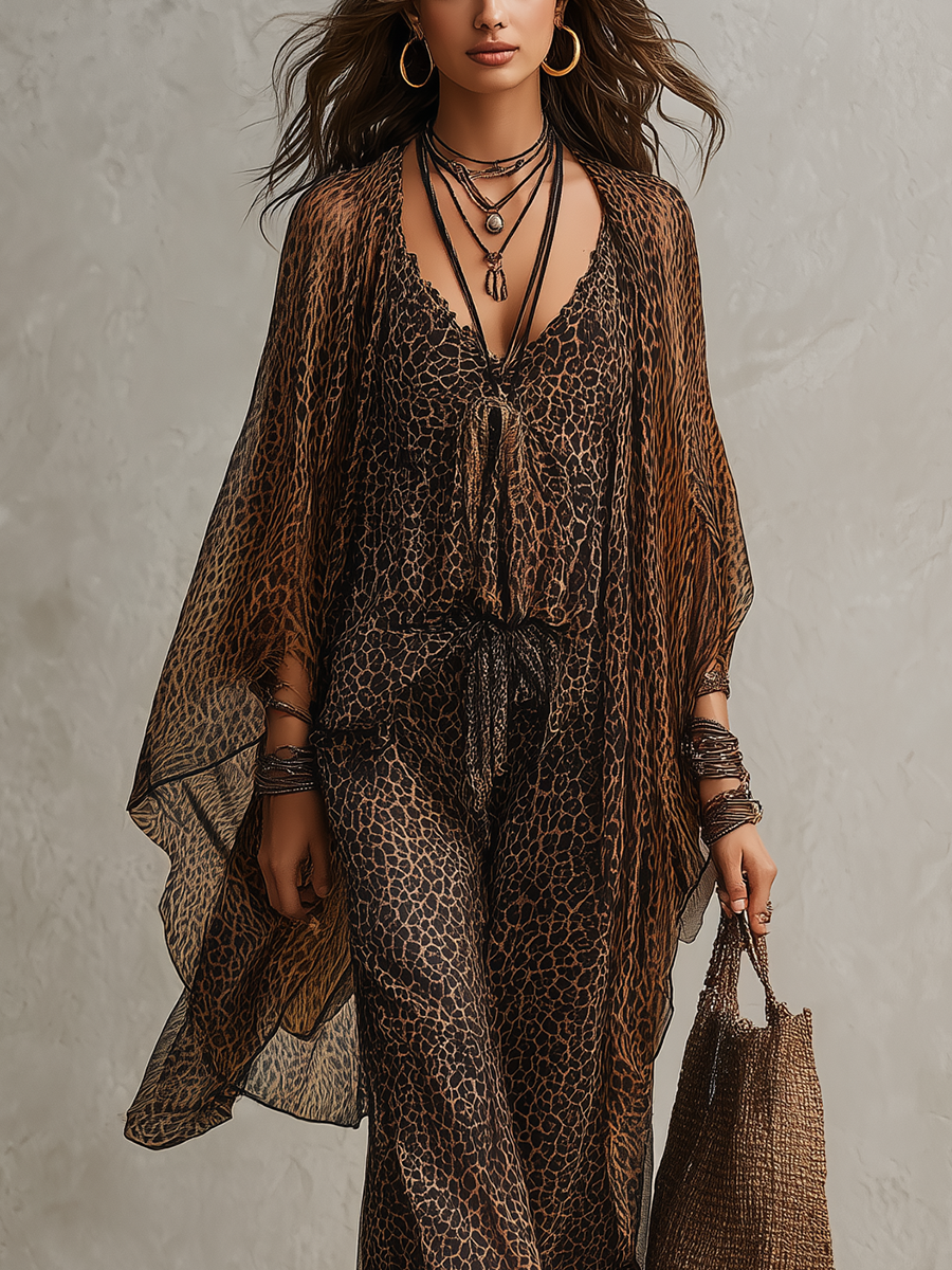 Luxury Boho Leopard Three-Piece Set