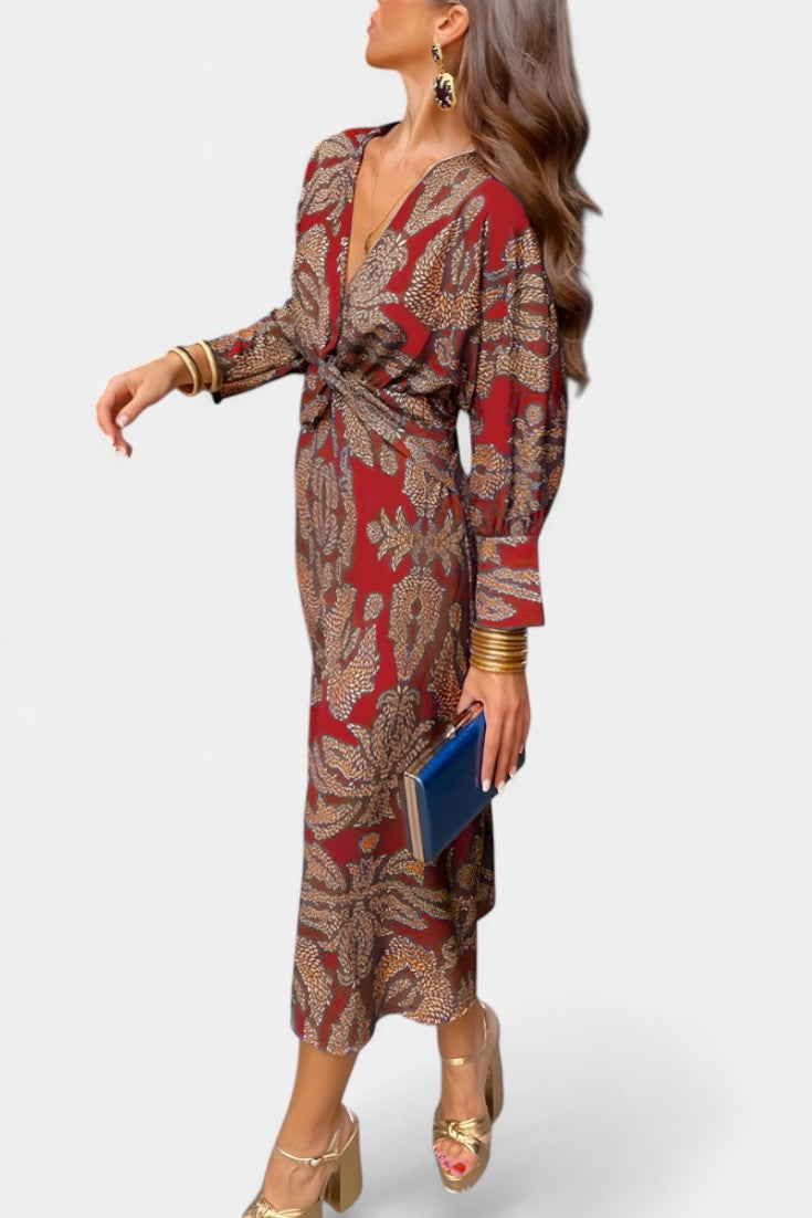 Ema - V-Neck Maxi Dress with Front Knot