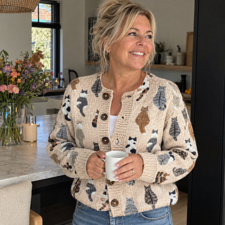 Charlotte™ | Cosy Cat Print Cardigan