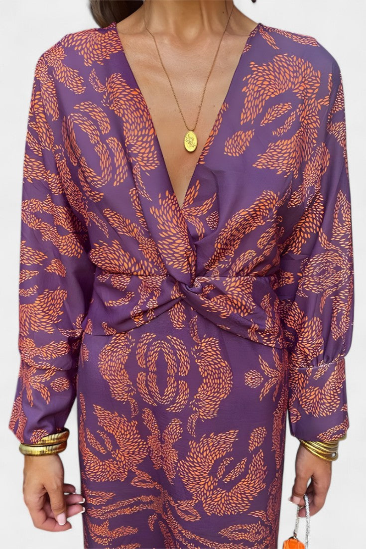 Ema - V-Neck Maxi Dress with Front Knot