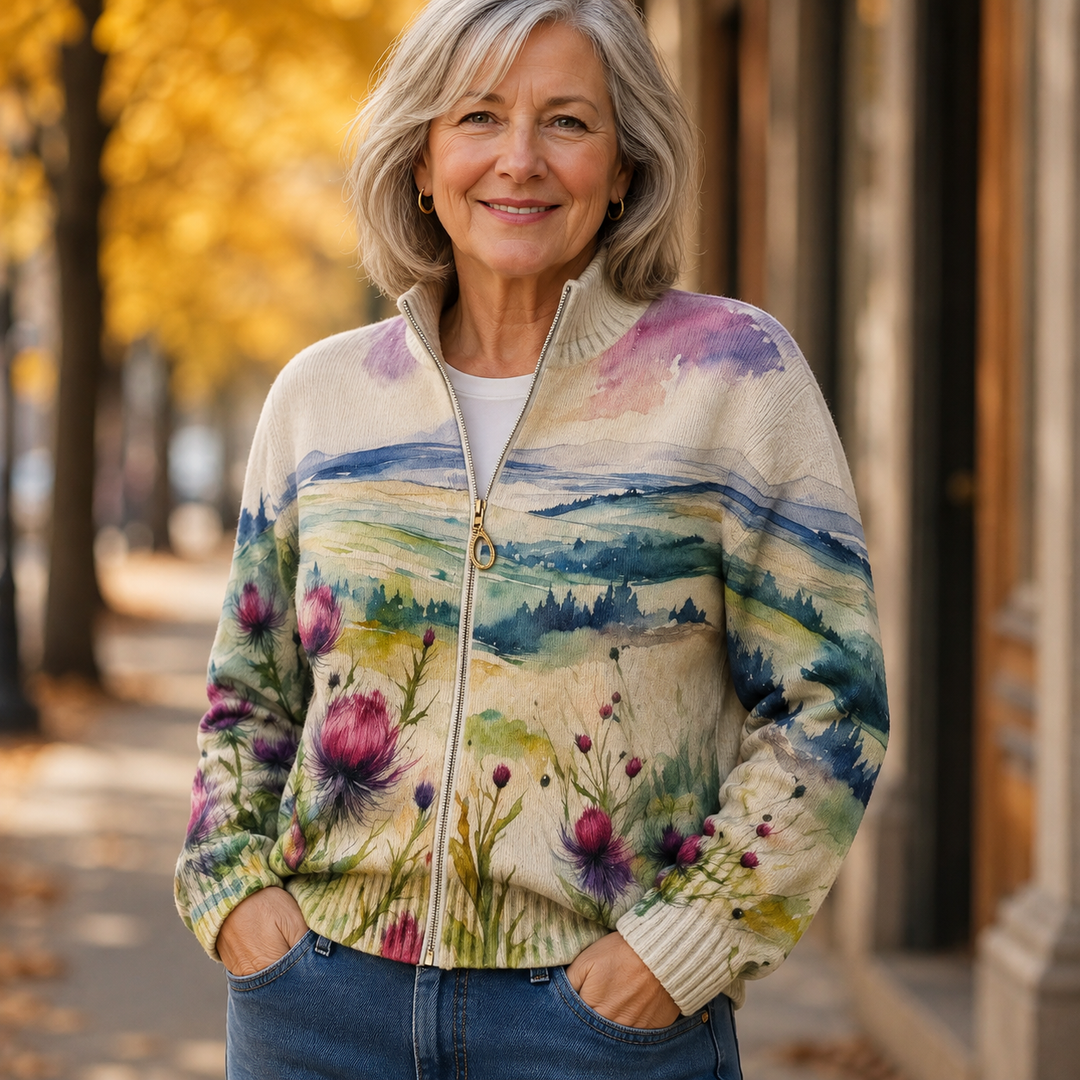 Marlowe | Thistle Landscape Zip-Up Cardigan