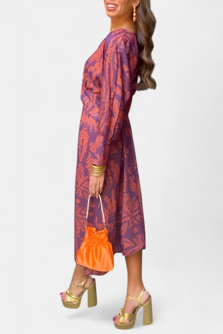 Ema - V-Neck Maxi Dress with Front Knot