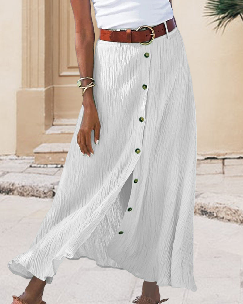 Syndy - Button-Detail Fluid Skirt