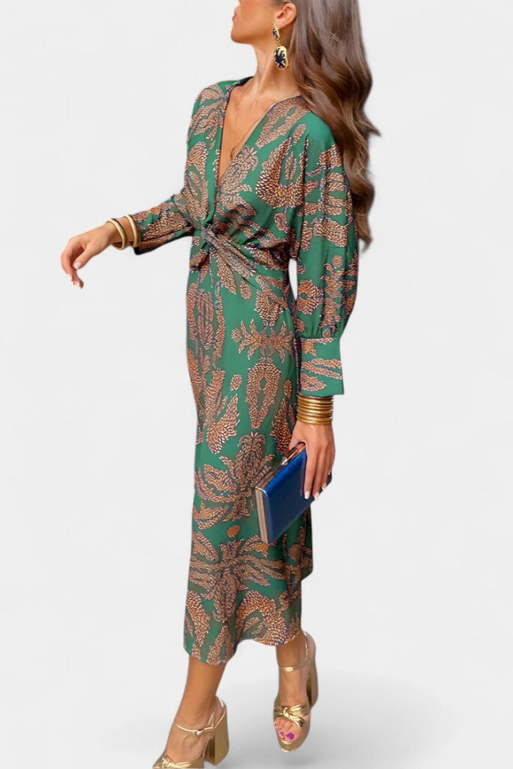 Ema - V-Neck Maxi Dress with Front Knot