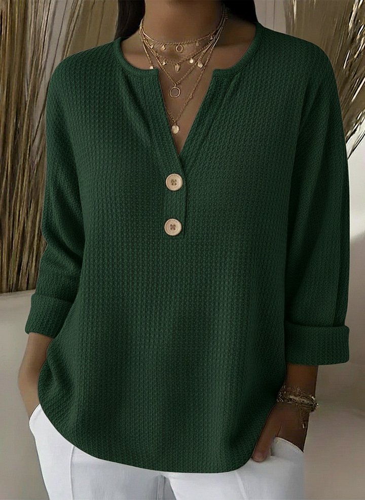 Lousia | Waffle Textured Henley T-Shirt with Buttons