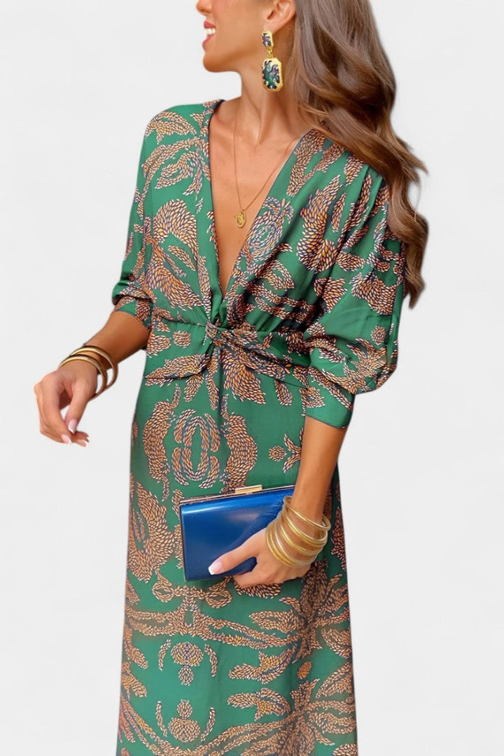 Ema - V-Neck Maxi Dress with Front Knot
