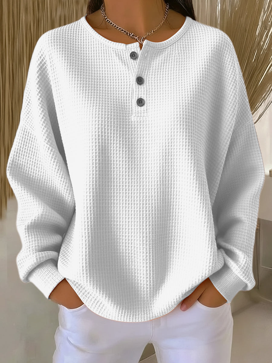 Milagros | Waffle Knit Henley Sweatshirt