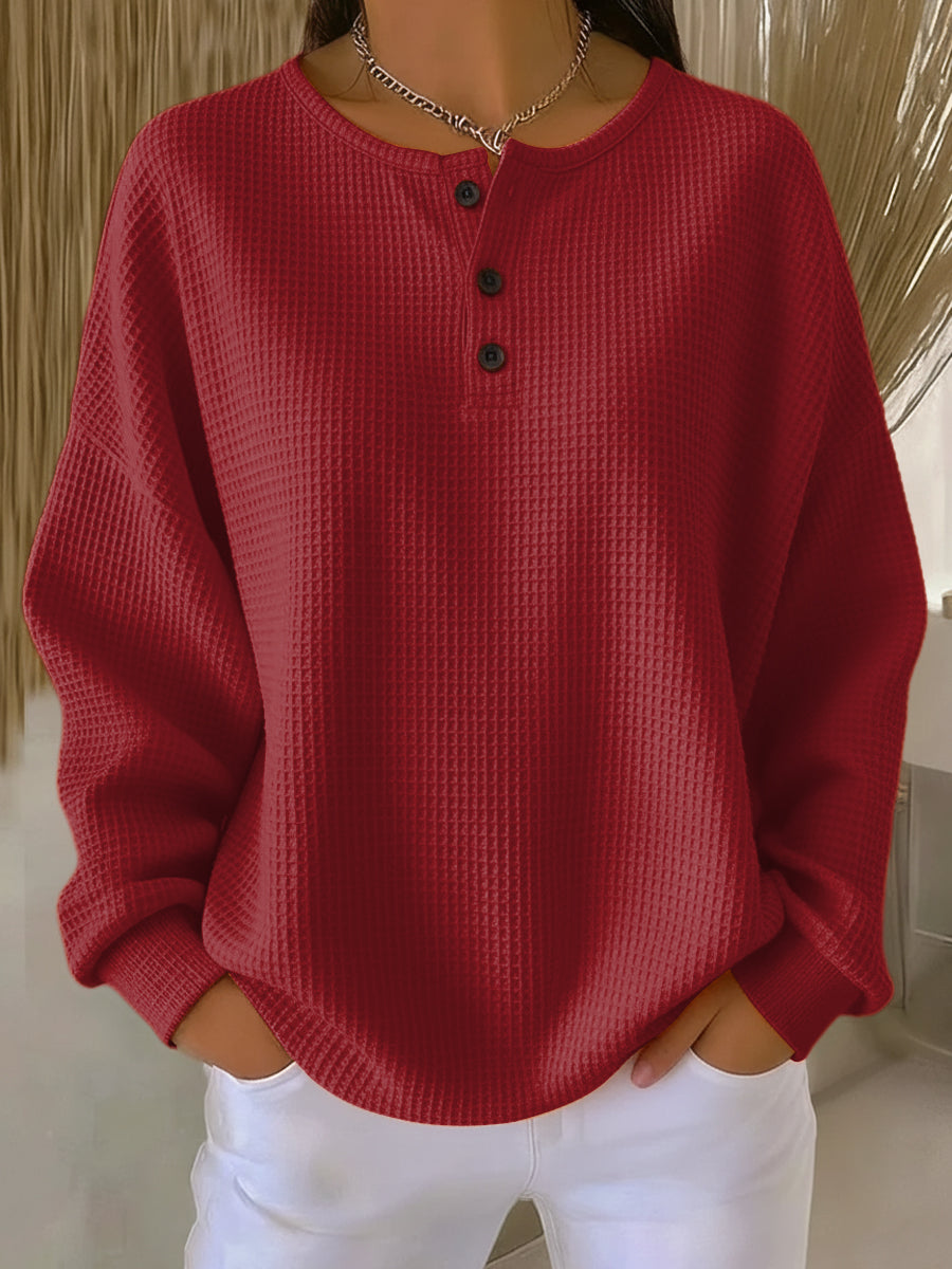 Milagros | Waffle Knit Henley Sweatshirt