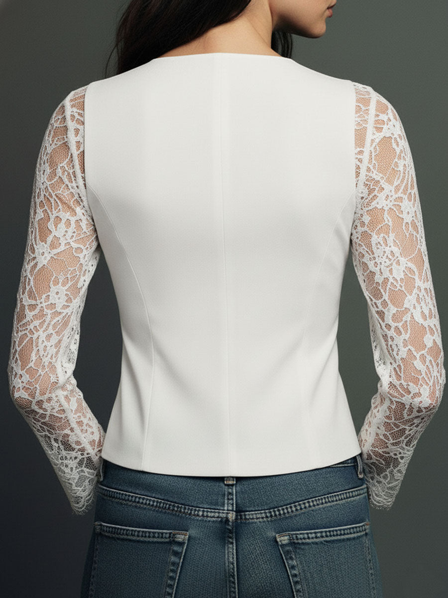 Noémie | Black High Blazer with Sheer Sleeves