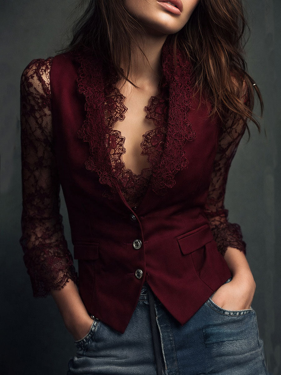 Noémie | Black High Blazer with Sheer Sleeves
