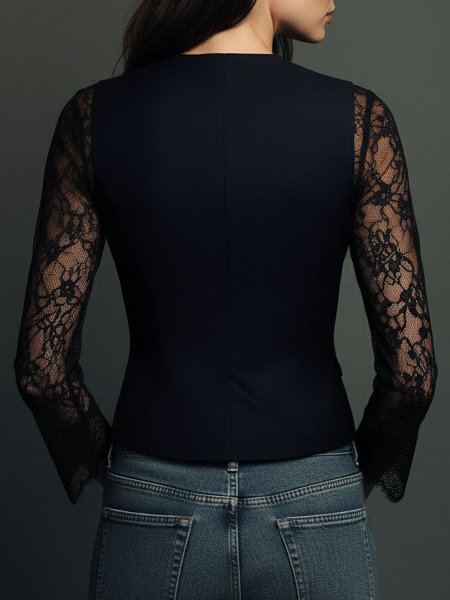Noémie | Black High Blazer with Sheer Sleeves
