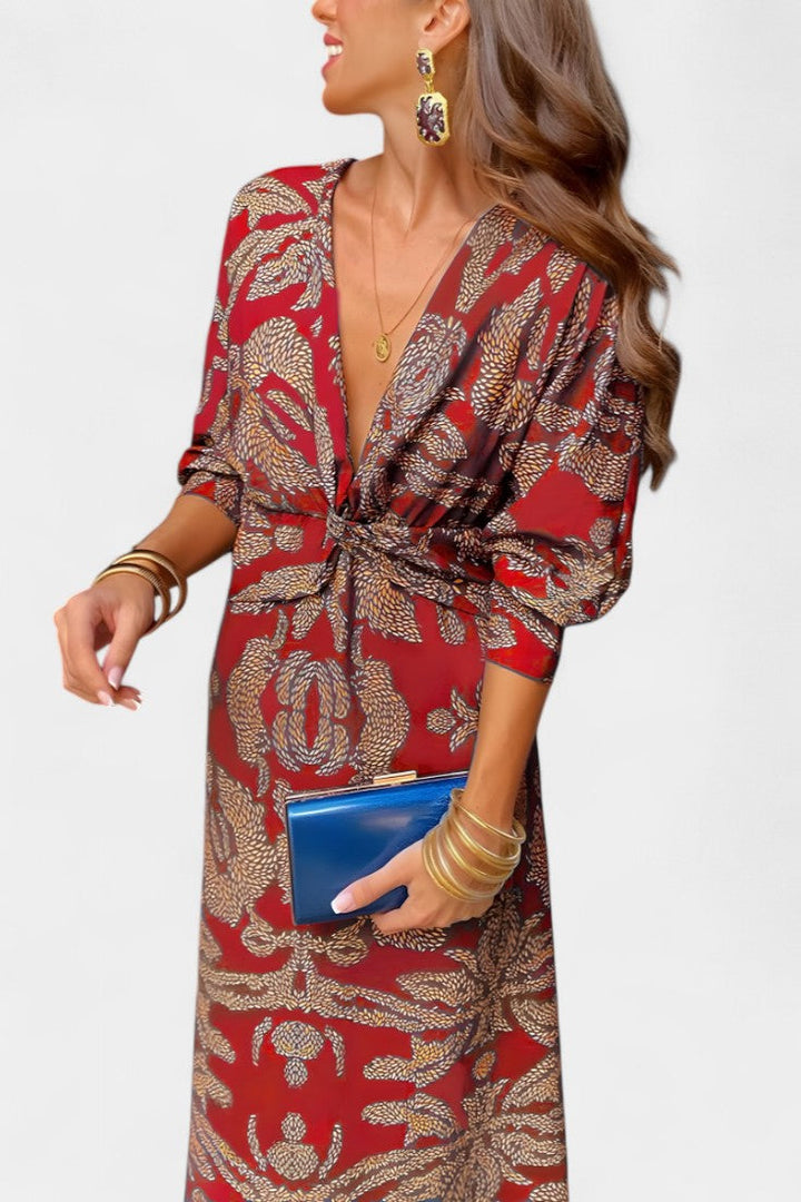 Ema - V-Neck Maxi Dress with Front Knot