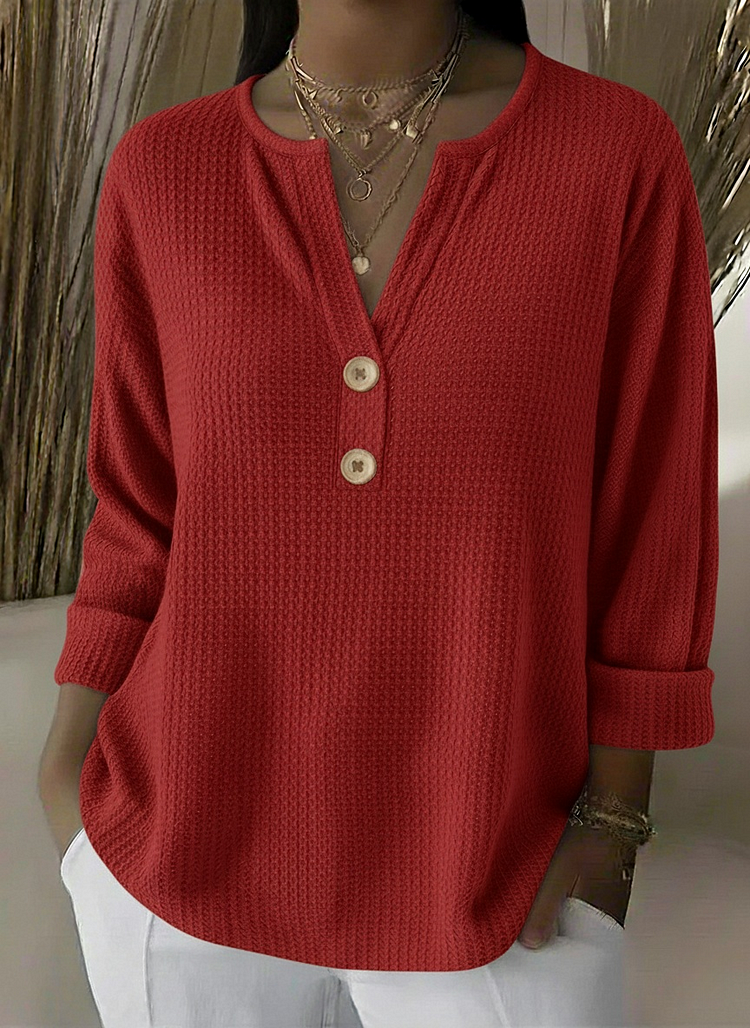 Lousia | Waffle Textured Henley T-Shirt with Buttons