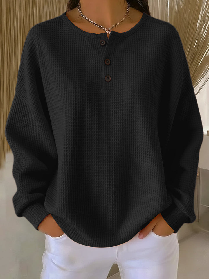 Milagros | Waffle Knit Henley Sweatshirt