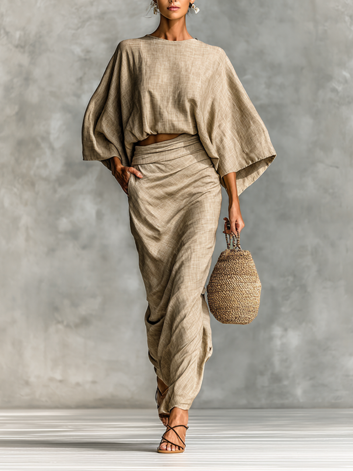 Paule | Long Sleeve Two-Piece Skirt Set