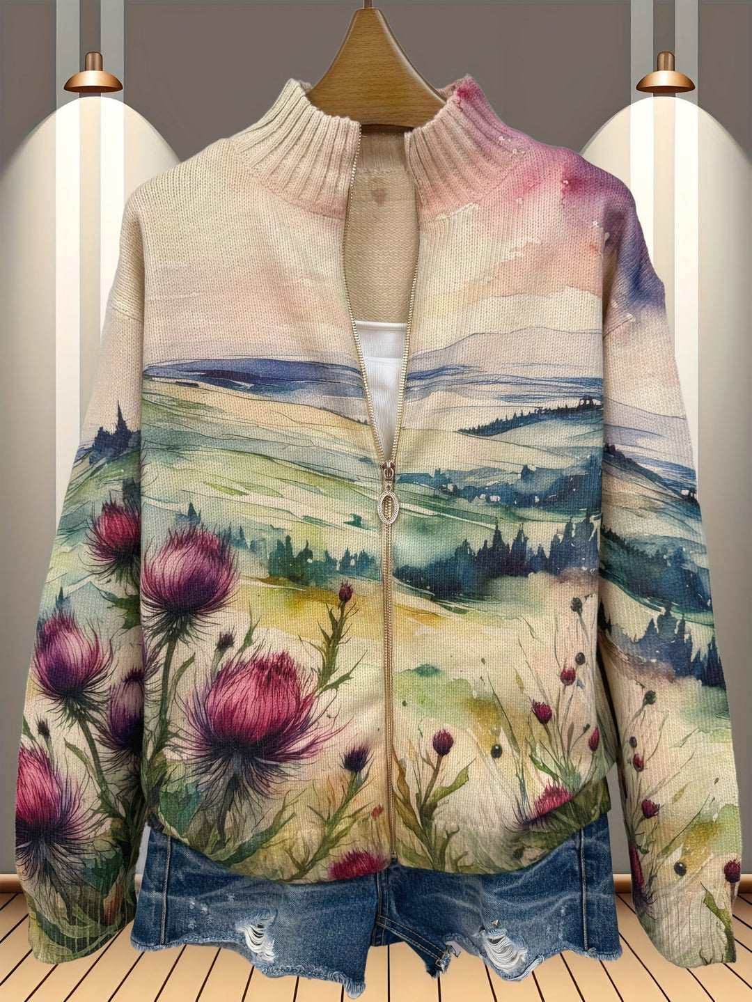 Marlowe | Thistle Landscape Zip-Up Cardigan