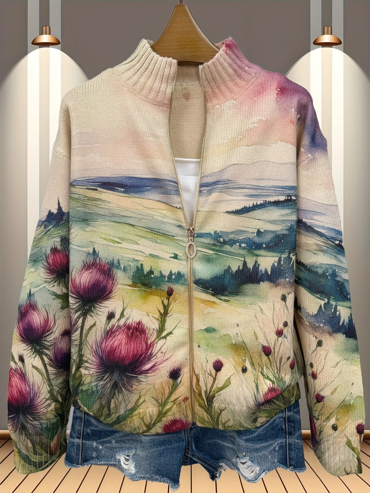 Marlowe | Thistle Landscape Zip-Up Cardigan