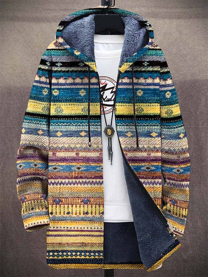 Mies | Artistic Patterned Cardigan with Warm Lining
