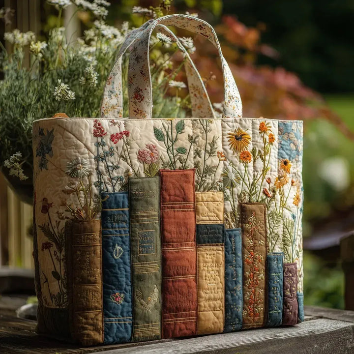 Quilted Artisan Bag - Floral & Literary Design