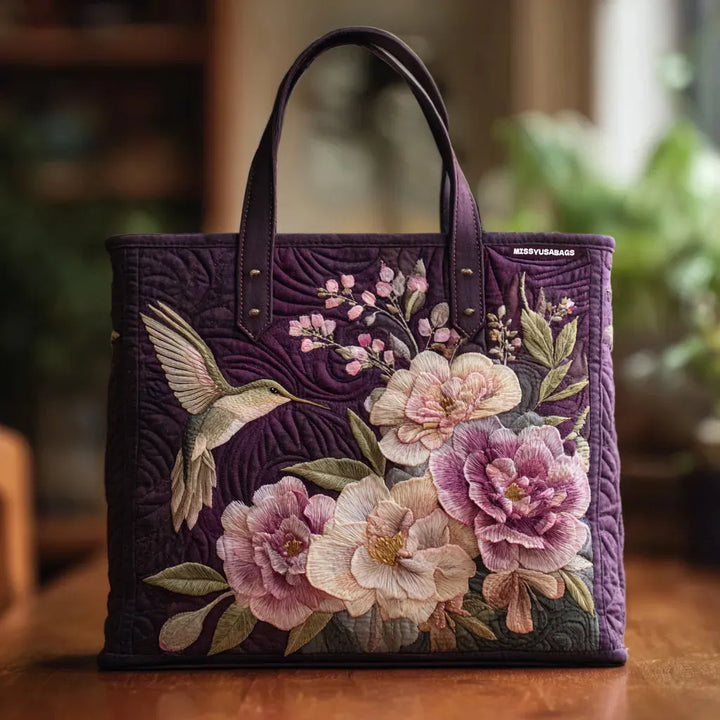 Padded Tote Bag - Hummingbird & Orchids