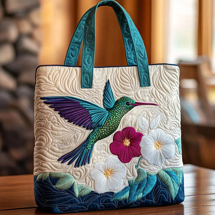 Quilted Bag - Hummingbird & White Flower