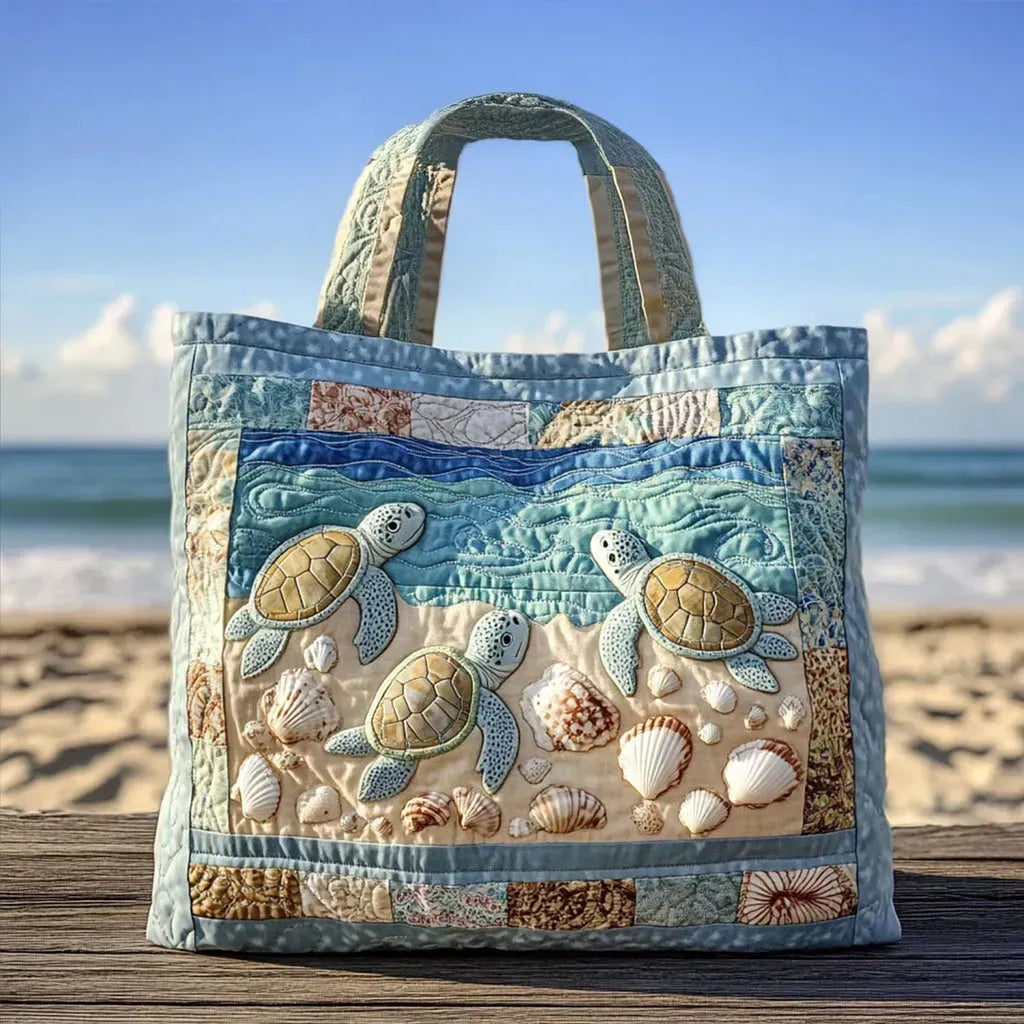Quilted Artisan Tote Bag – Sea Turtles Design
