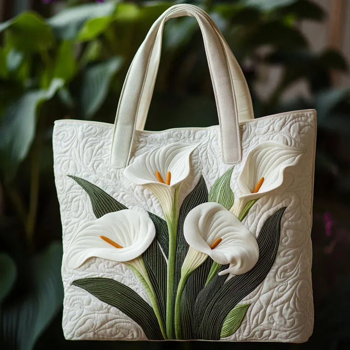 White Lilies Quilted Artisan Bag