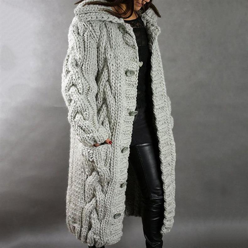 Aafje | Long Chunky Knit Hooded Cardigan