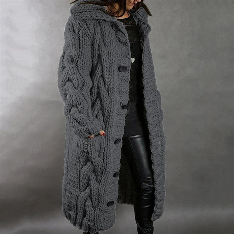 Aafje | Long Chunky Knit Hooded Cardigan