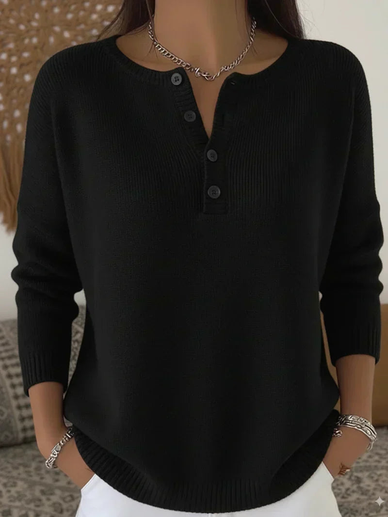 Elena | Knitted Jumper with Henley Button Details