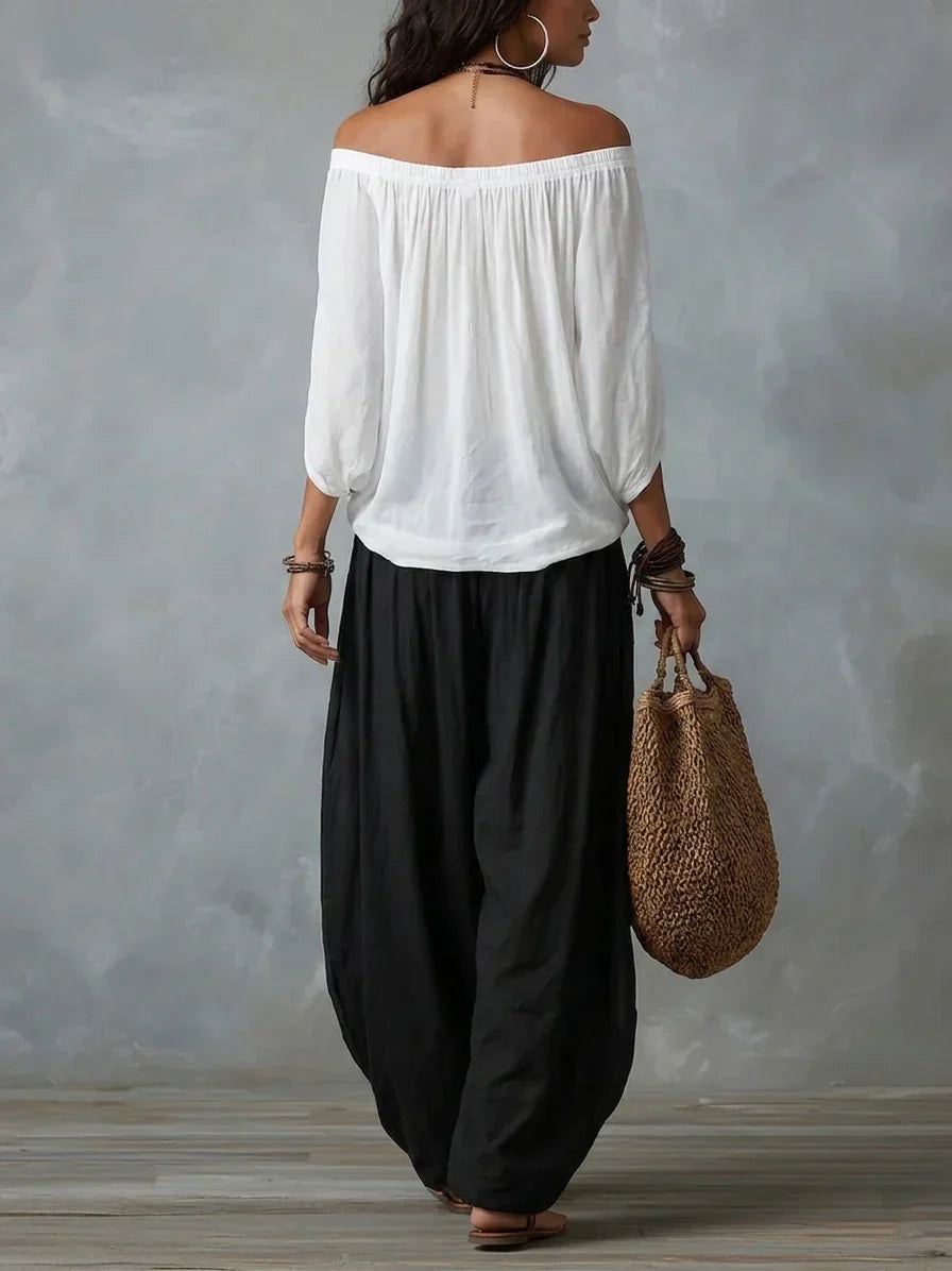 Off-the-Shoulder Top with Lantern Trousers