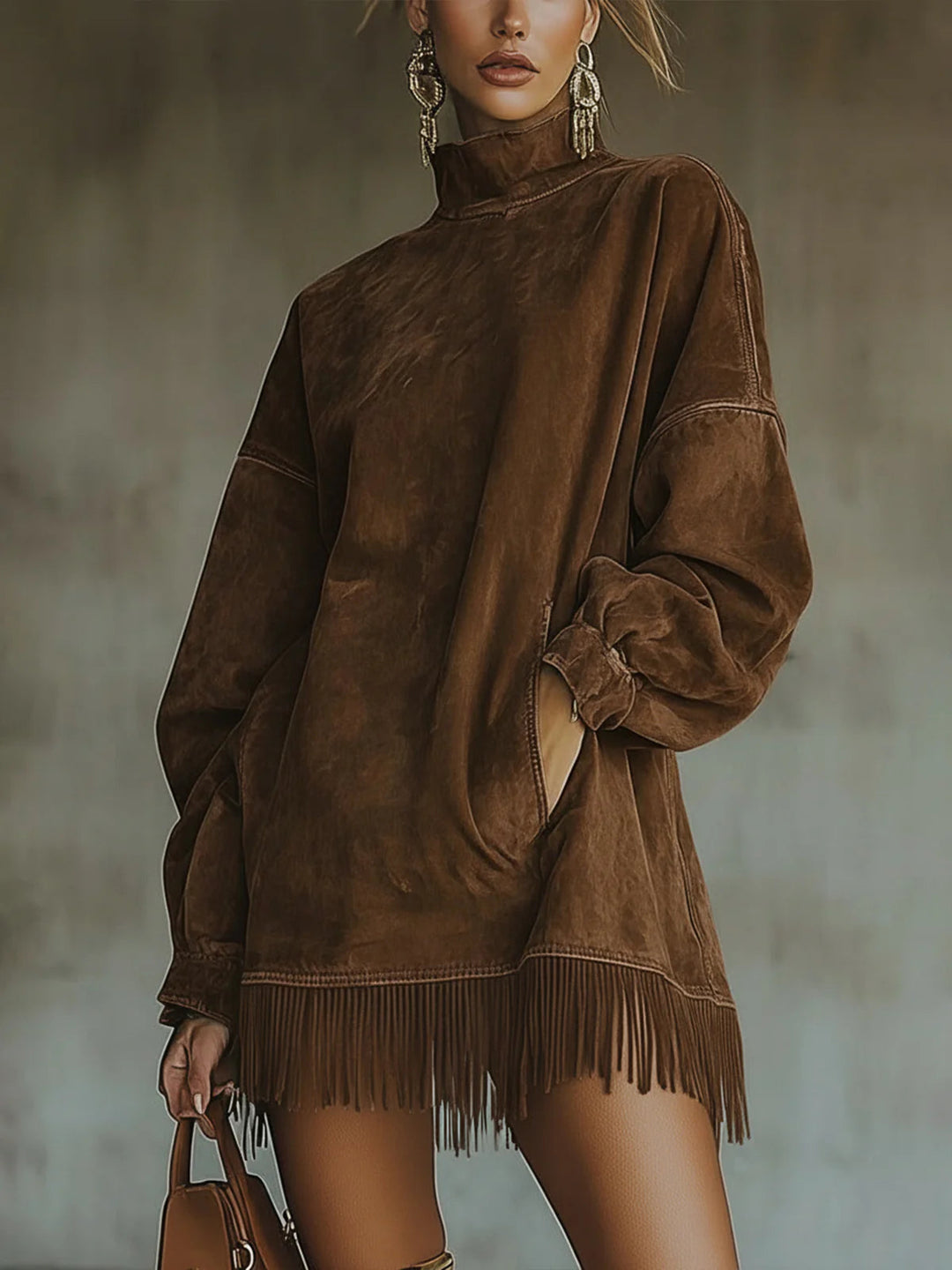 Gabrielle | High-Collar Dress with Fringing
