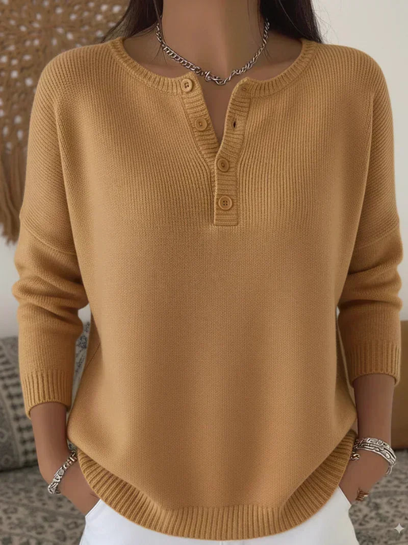 Elena | Knitted Jumper with Henley Button Details