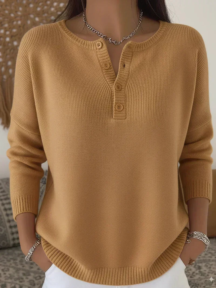 Elena | Knitted Jumper with Henley Button Details