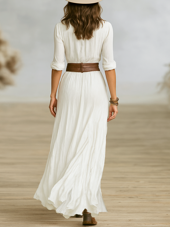 Aurore | Long Linen Dress with Statement Collar