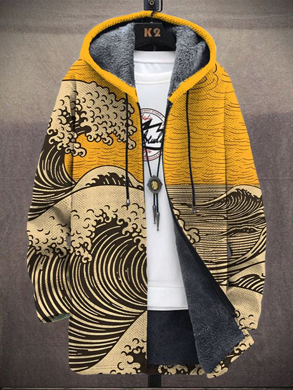 Greet | Hooded Cardigan with Wave Print