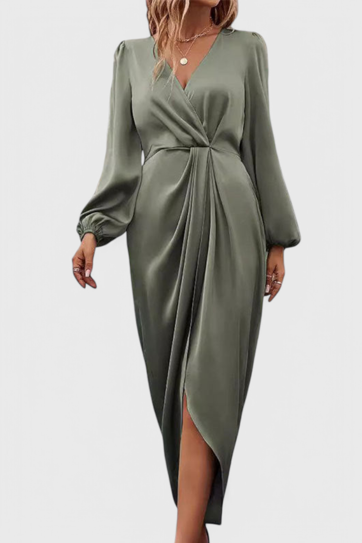 Andrea - Elegant Long Dress with V-Neck and Side Split