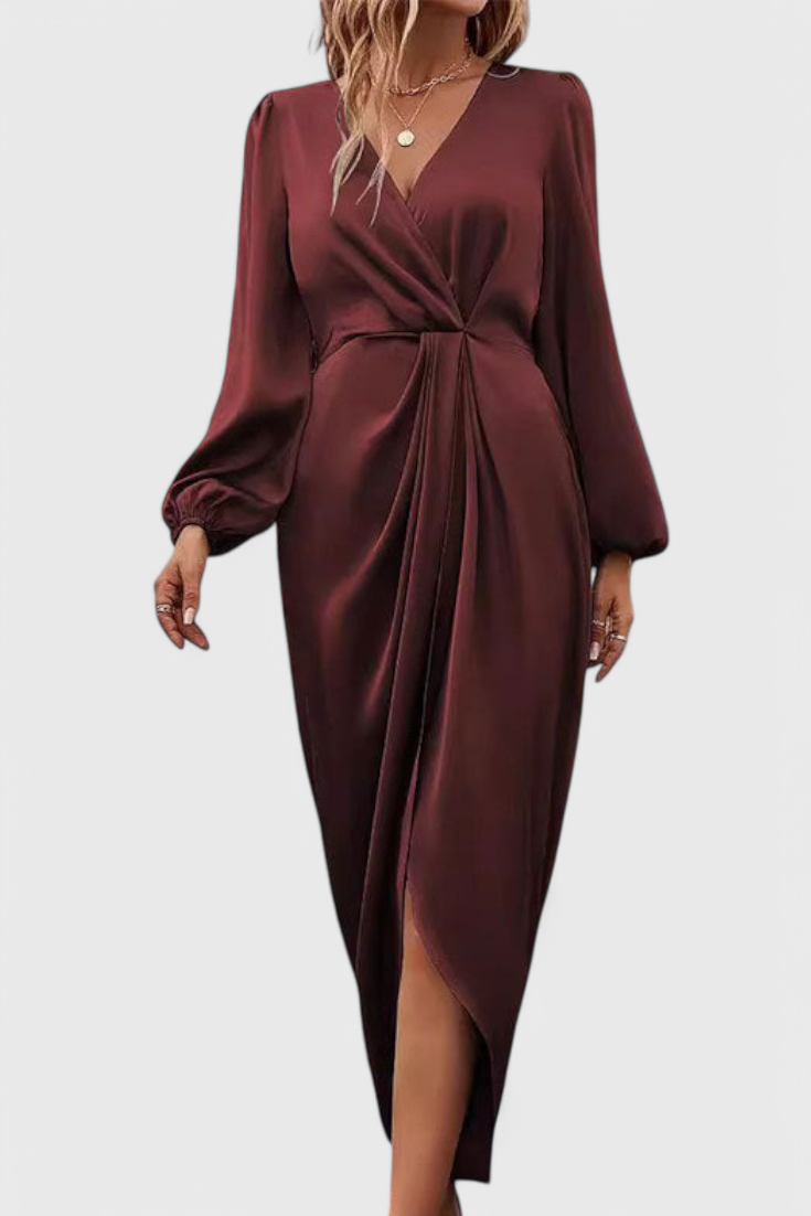 Andrea - Elegant Long Dress with V-Neck and Side Split