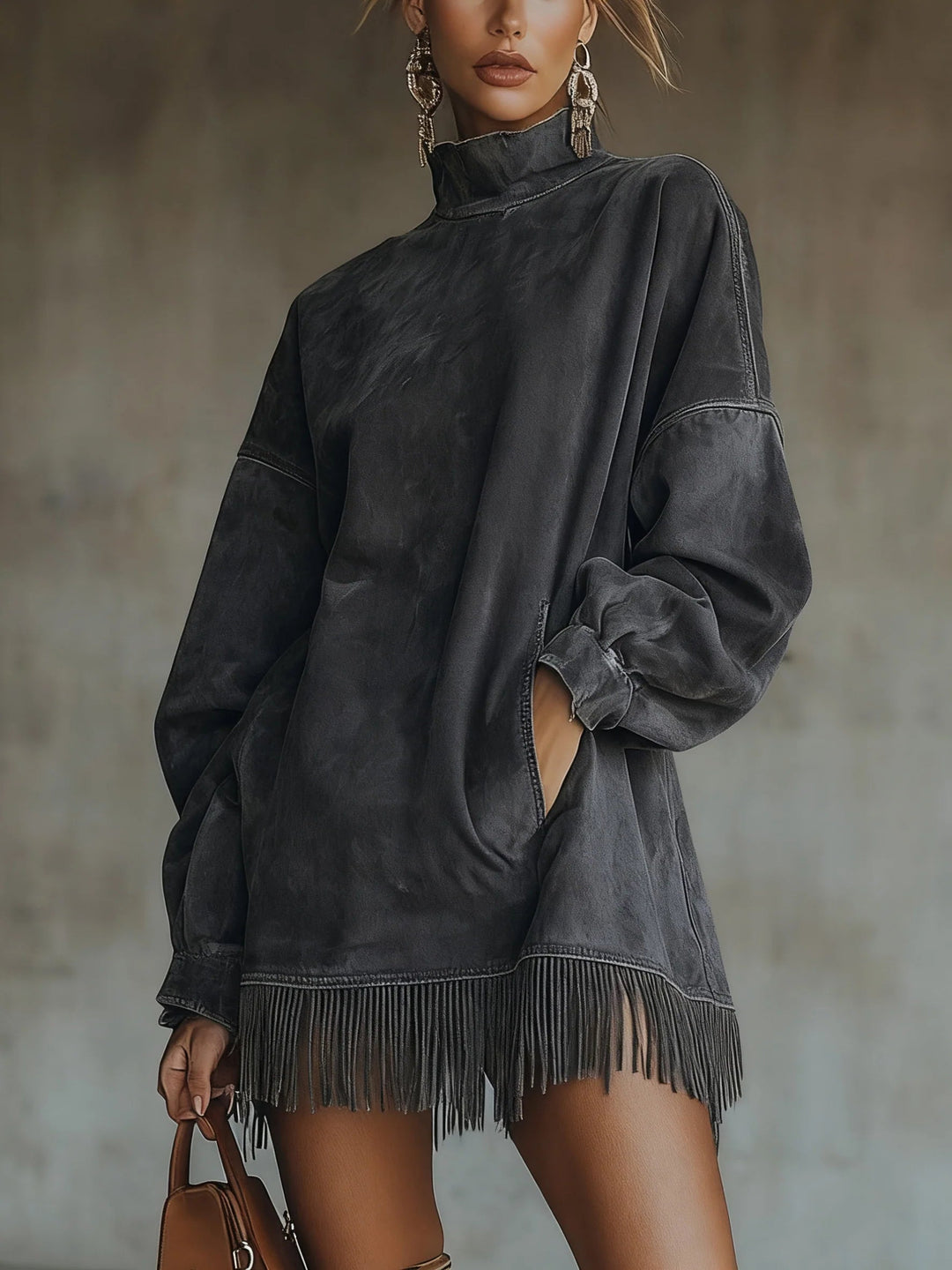 Gabrielle | High-Collar Dress with Fringing