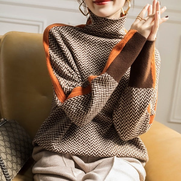 Eleanor | Luxe Herringbone High Neck Jumper